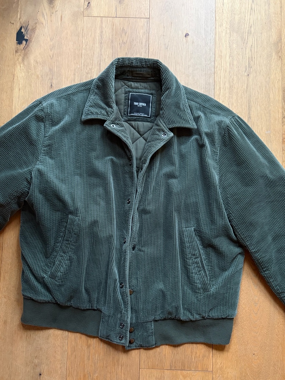 Todd Snyder Olive Green Corduroy-Trim Bomber Jacket